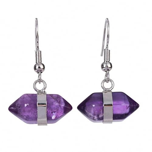 Boucles d'oreilles en quartz naturel améthystes hexagonales pour femme