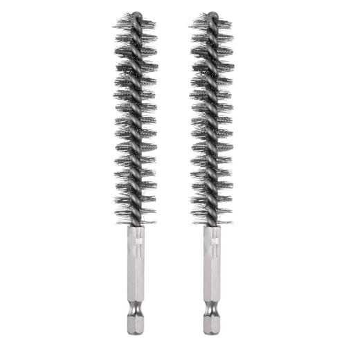 HARFINGTON 2pcs Stainless Steel Bore Brush 15mm Dia Cleaning Wire Brush with Handle 1/4 Inch Hex Shank for Tubes, Ports, Bearings