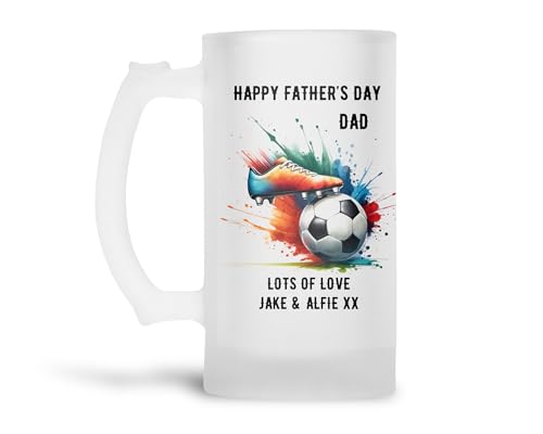 Personalised Frosted Beer Glass Tankard (0.8 Pint) for Father's Day Dad|Daddy|Grandad (Football Boot Design)