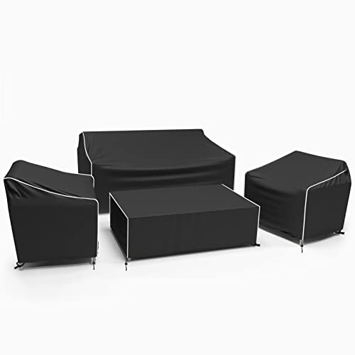 Gasadar Patio Furniture Covers Set, 4 Piece Waterproof Outdoor Furniture Cover for Outdoor Coffee Table, Chair, and Loveseat, Heavy Duty 600D, Black by Gasadar - Used condition - US$40.40