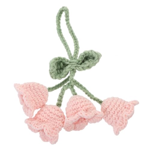 VILLCASE Crochet Flower Pendant, Creative Knitted Orchid Flower Keychain Charms, Campanula Hanging Handmade Crochet Car Ornament, Bellflower Plant for Car Key Purse Supplies