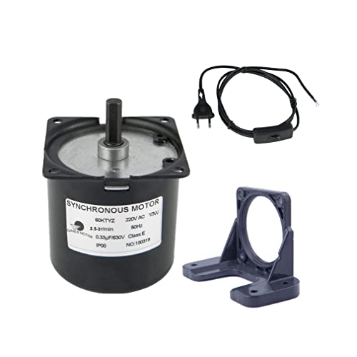 CHANCS Mini moteur électrique à réducteur 220V 60KTYZ 2,5RPM couple 80Kgf.cm Montage universel des moteurs et fiche de l'interrupteur du cordon d'alimentation