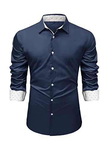 Meilicloth Herren Hemd Businesshemd Langarm Freizeithemd Herrenhemden Casual Regular Fit Unifarben Stretch Langarm Männer Hemden Bügelleichtes Business Hemd Blaues Party Dress Shirt