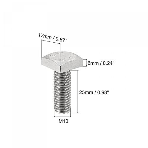 Image of uxcell Square Head Bolt, 5pcs M10x25mm Fully Thread 304 Stainless Steel Grade C Square Machine Screws