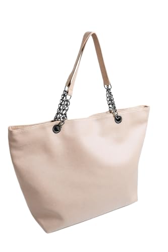 Bolsa Corrente Feminina Grande Couro Ecológico com Zíper, Alça com Corrente e Forro em Cetim Espaçosa, Elegante e Resistente para o uso diario. (Off White)
