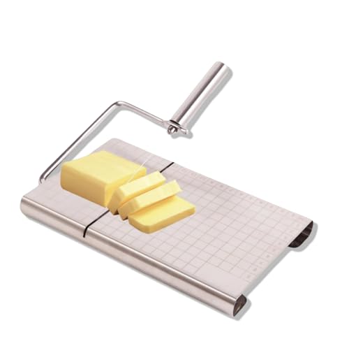 JIEOADOU Stainless Steel Cheese Slicer with 5 Replacement Wires - Adjustable Thickness Cheese Cutter Board featuring Precision Scale, Perfect for Block Cheese, Cake, and Butter