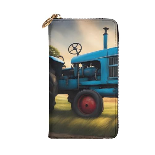Fantasy Farm Tractor Picture Leather Long Clutch Wallet for Fashionable Girls and Women - Durable, Stylish, and Functional, Black, One Size2