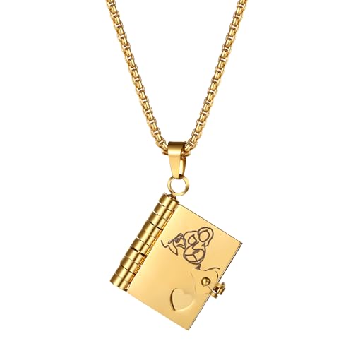 Bijoux d'anniversaire Flongo : collier pendentif livre gravé, cadeau tendre de grand-mère