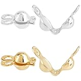 Beebeecraft 10Pcs 2 Colors 925 Sterling Silver Bead Tips 6.5x3mm Small Open Clamshell Fold-Over Bead Tips Knot Covers Ends Caps Ball Chain Connector Clasp for Jewellery Making Bracelets Necklaces