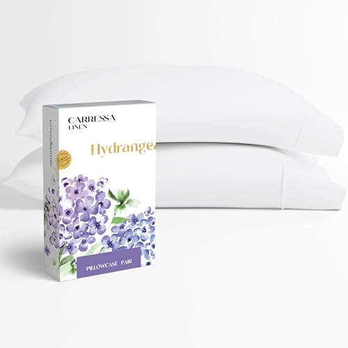 Carressa Linen 100% Egyptian Cotton King Size Pillow Cases Set of 2 - Luxury 600 Series Hydrangeas...