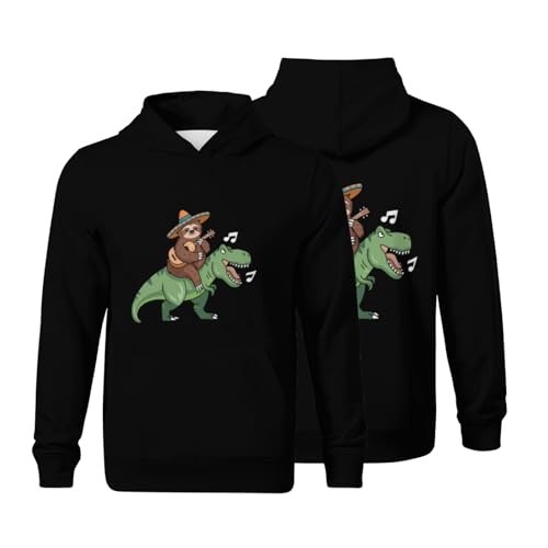 Kids Funny Mexican Sloth Riding Cute T-Rex Dinosaur Boys Girls Lightweight Kangaroo Pocket Fleece Hoodies