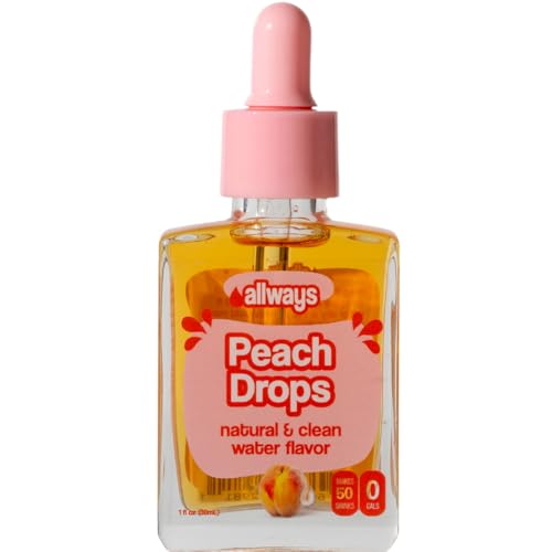 Allways Drops Natural Peach Water Enhancer | Sugar-Free, Zero Calories, Monk Fruit Sweetened | Glass Bottle for On-the-Go Hydration | Kids & Adults | 50 Servings