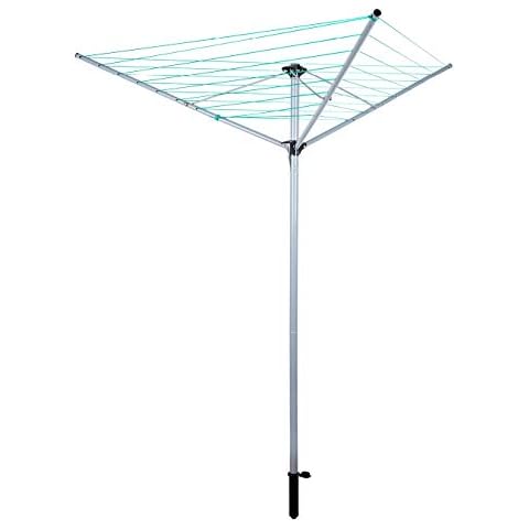 OurHouse SR20101 3-Arm Outdoor Rotary Airer with Ground Socket, Stainless Steel, 26 m, Grey Cover