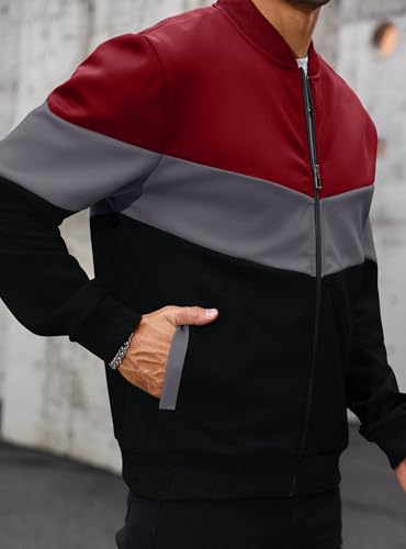 Image of HYPESTFIT Mens Lightweight Jacket Casual Bomber Jacket Color Block Varsity Coat
