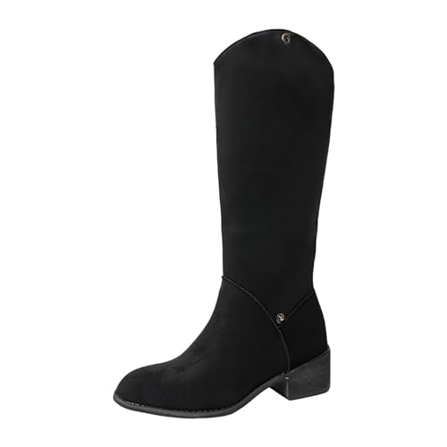 Botas altas de ante para mujer tipo cowboy con tacón plano cómodas