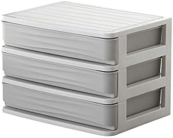 3-Storey Office Desktop Storage Box Drawer Cosmetic Multi-Layer Storage Cabinet Plastic Storage Box - Grey/Blue/Pink
