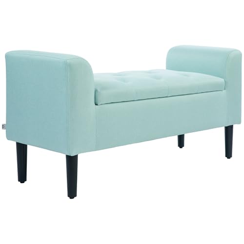 HOMCOM Sitzbank mit Stauraum, Polsterbank mit Leinenoptik, Holzbeine, Bettbank belastbar bis 130 kg, für Wohnzimmer Schlafzimmer Flur, 116 x 44 x 58 cm Grün