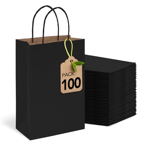 MESHA Black Kraft Gift Bags 100 Pack