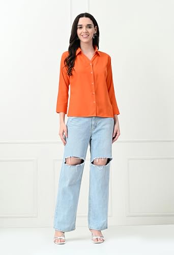 Image of FUNDAY FASHION Women's Crepe Casual Regular Fit Solid V Collered Shirt (Pack of 2)