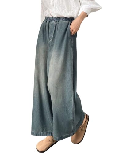 Image of GRECIILOOKS Denim Palazzo for Womens | Jeans for Woman | Women's Relaxed Fit High Rise Baggy Jeans | Loose Fit Wide Leg Oversized Denim Jeans