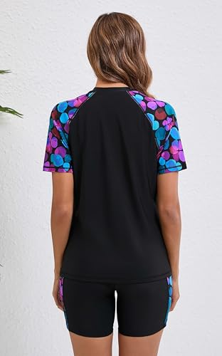 Halcurt Women's Two Piece Rash Guard Swim Shirts Built in Bra Swimsuit with Boyshorts with Pockets4