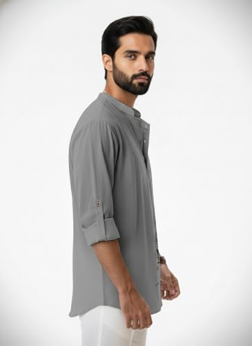Image of Amazon Brand - INKAST Men's Cotton Blend Mandarin Collar Regular Fit Full Sleeve Casual Short Kurta