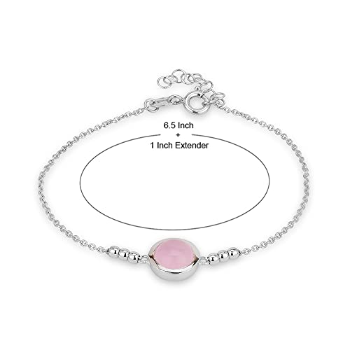 Vanbelle Sterling Silver Jewelry Centered Round Charm Bracelet With Natural Rose Quartz Stone And Rhodium Plated For Women And Girls #TOP3