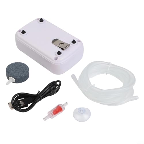 Pompe à air pour aquarium alimentée par batterie au lithium rechargeable avec alimentation en oxygène réglable, performance ultra silencieuse et revêtement protecteur (8000 mAh)
