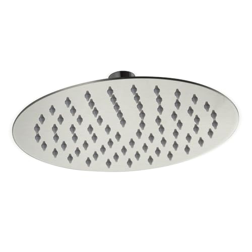 Soffione doccia satinato 25 cm in acciaio inox con supporto a snodo orientabile, ugelli anticalcare e attacco standard G 1/2"