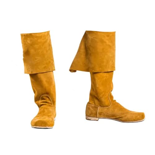 YUMALI Stivali Medievali Vichingo Retrò Flanging Stivali Cavaliere Di Velluto Rinascimentale Lungo Albero Scarpe Singole per Cosplay Pirate (Yellow,S)