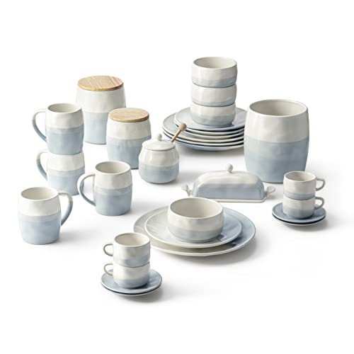 Dowan Ceramic Soup Bowls, Cereal Bowls, 14 Oz Small Bowls For Ice Cream, Dessert, Fruits, Side Dishes, Salad, Oatmeal, Chip Resistant, Dishwasher & Microwave Safe, Set Of 4, Light Blue & White #TOP7