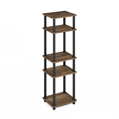 Image of Furinno Turn-N-Tube Storage Shelves, Stackable Standing Shelf, Open Corner Shelf, for Organization and Storage, Living Room, Garage, Home Office, Columbia Walnut