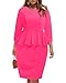 Hot Pink Plus Size Dress Curvy Women Church Work Business Casual Office Peplum Pencil Boat Neck Knee Length Dresses 2025