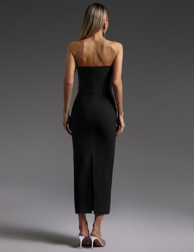 BELLA BARNETT Black Strapless Shining Irregular Silver Wave Chains Cocktail Dress Stylish Visual Impact Bodycon Elegant Dress3