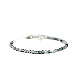 LKBEADS green moss agate 2-2.5mm round shape faceted cut gemstone beads 7 inch adjustable stacking bracelet with silver plated lock for unisex.#Code- LCBR-3331