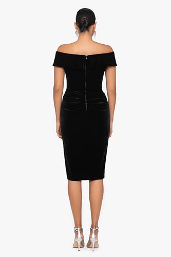 Xscape Women's Knee Length Off-The-Shoulder Scuba Side Slit Dress3