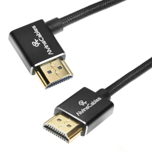 Alvin's Cables 8K HDMI 2.1 Cable for Atomos Ninja V Monitor,for Sony FS5 FS7,BMPCC,for Canon C300 C500 camera,8K@60Hz 4K@120Hz 48Gbps High-Speed Braided Coiled Cable Left Angle Black