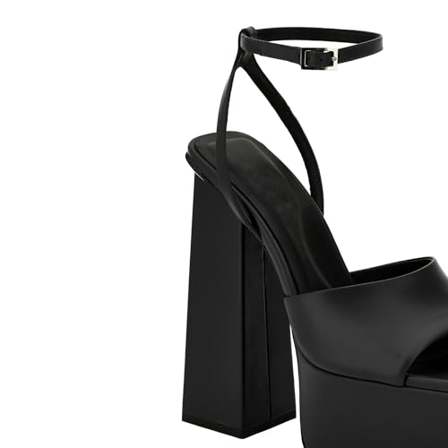 Platform Chunky Heels for Women, Block High Heeled Sandals with Open Square Toe Ankle Strap Wedding Dress Heels4