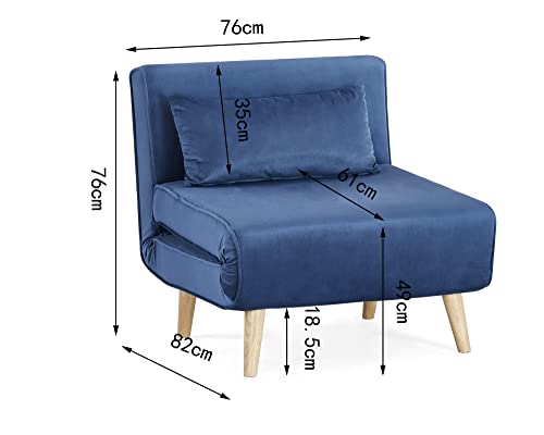 Sofá cama individual de terciopelo azul convertible en sillón cama 4