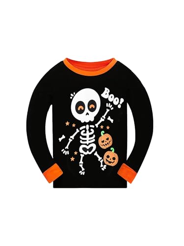 Toddler Boys Halloween Skeleton Glow-in-The-Dark Pajamas Cotton Pjs for Boy Jammies Kids Sleepwear Clothes Sets Size 2-7T2