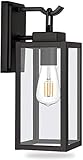 Hykolity Outdoor Wall Lantern with Dusk to Dawn Photocell, LED Bulb Included, Matte Black Wall Light Fixtures, Architectural Wall Sconce with Clear Glass Shade for Entryway, Porch, Doorway, ETL Listed