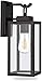Hykolity Outdoor Wall Lantern with Dusk to Dawn Photocell, LED Bulb Included, Matte Black Wall Light Fixtures, Architectural Wall Sconce with Clear Glass Shade for Entryway, Porch, Doorway, ETL Listed