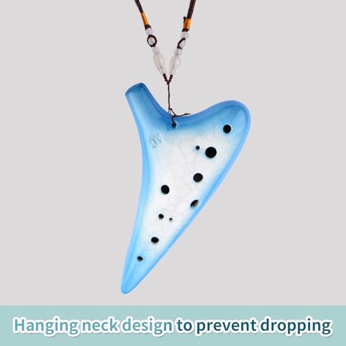 Joy of Wood Thrush 12 Hole Alto C Sweet Potato Ocarina Pottery Ocarina with a Protective Bag and Songbooks (Gradient Blue)