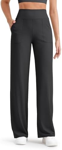G4Free Women's Ribbed Knit Wide Leg Pants with Pockets Lightweigh...