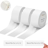 MakeID L1-C Thermoetiketten Nachfüllung, 3 Rollen 16mm x 4m, laminierte, wasserfeste Endlosetiketten, kompatibel mit L1-C Etikettendrucker