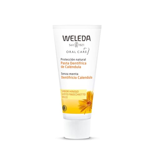 Weleda - Pasta de Dientes de Caléndula, Limpia en Profundidad, Protege los Dientes y las Encías, Compatible con la Homeopatía, 100% Natural, Sabor Anís, Sin Mentol, Vegana, Sin Flúor - 75 ml