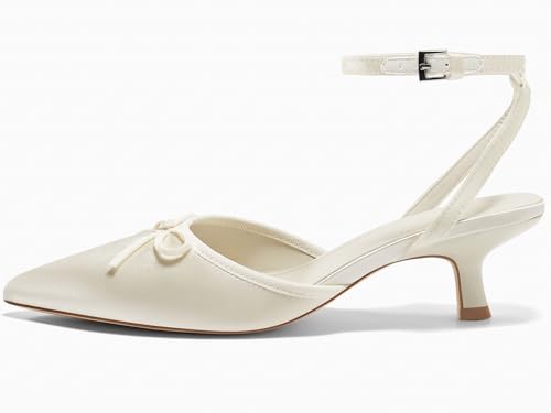 Coutgo Satin Kitten Low Heels with Bow Closed Pointed Toe Short Pumps Dress Wedding Party Shoes4