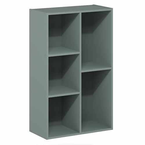 Image of Furinno LUDER Book Shelf, 5-Cube Bookshelf, Reversible Bookcase, 9.4 x 19.5 x 31.5, Easy Assembly, for Living Room, Bedroom, Home Office, Sage Green