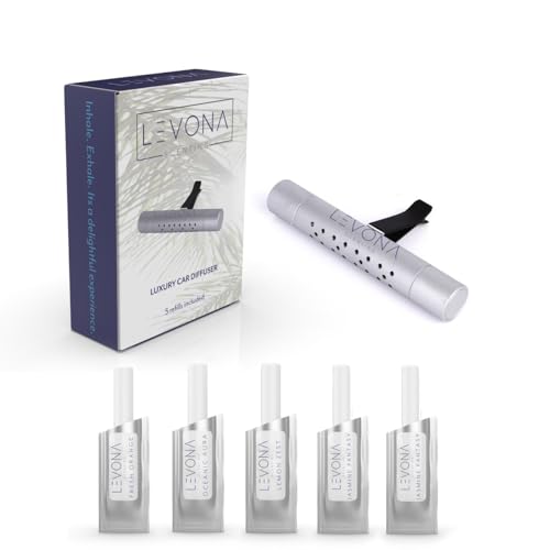Image of Levona Scent Car Vent Clips: Car Diffuser Fragrance with 5 Assorted Scent Sticks Variety Pack - Air Freshener for Men & Women - Luxury Refresher Clip - Silver