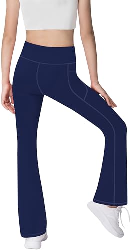 AENLLEY Girls Stretchy Flare Yoga Pants with Pockets - High Waisted Wide Leg Activewear Leggings for Kids2